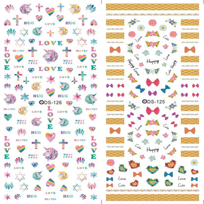 Watermark nail sticker decal sheet with transparent scratch-resistant film and colour options DS103 to DS125.