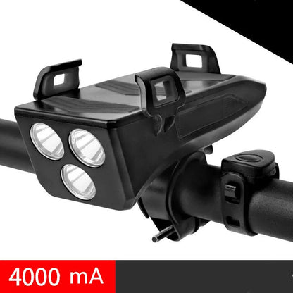 Multifunctional bicycle headlight with mobile phone holder and speaker, compact design