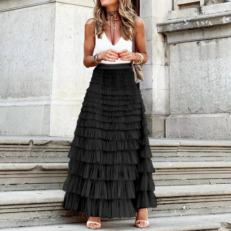 Layered Ruffles Cake Skirt in mesh fabric for summer wear