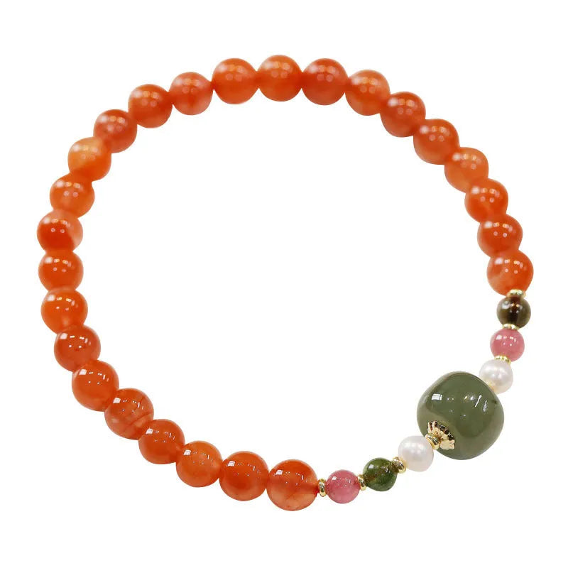 Natural Sichuan cherry red south red agate women's bracelet with round beads in ethnic retro style