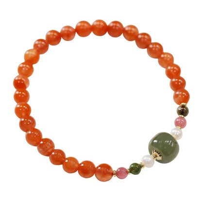 Natural Sichuan cherry red south red agate women's bracelet with round beads in ethnic retro style