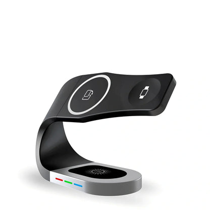 Three-in-one wireless magnetic suction bracket showing black finish and compact design