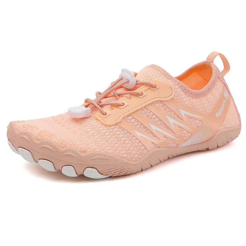 Quick-drying river tracing shoes in apricot colour with mesh upper and rubber sole