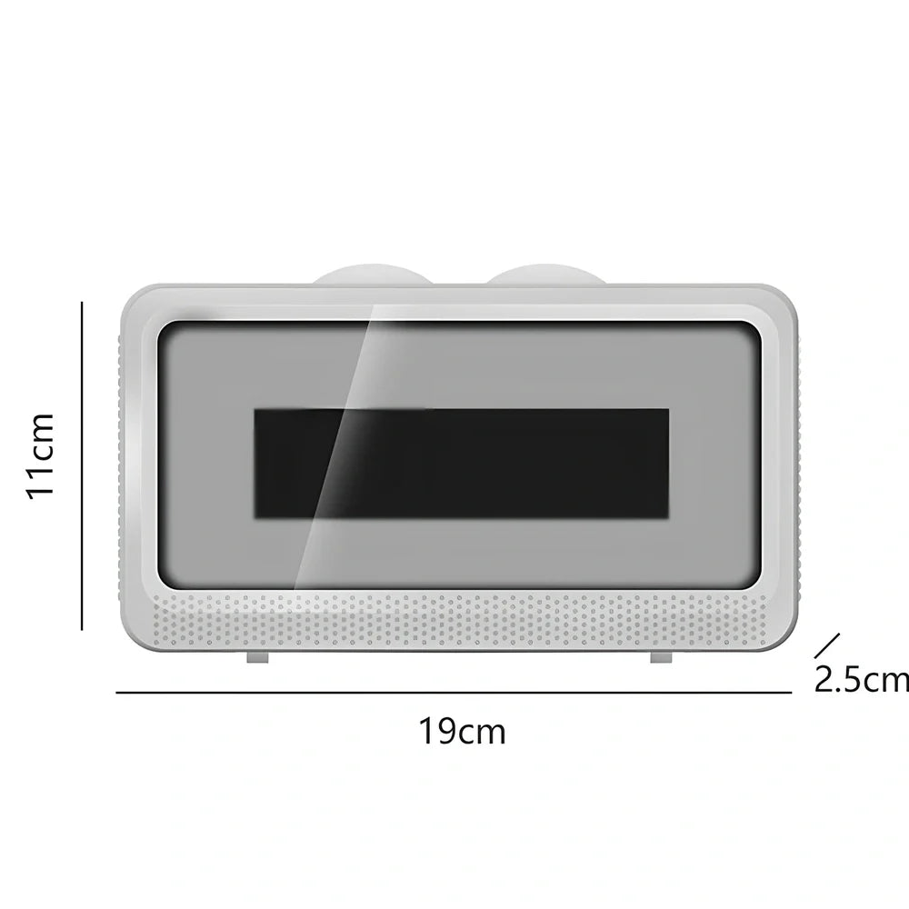 Blue waterproof mobile phone holder with anti-fog film mounted on bathroom wall