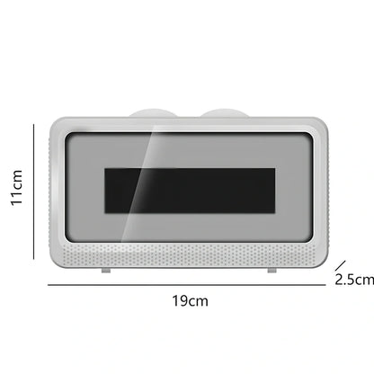 Blue waterproof mobile phone holder with anti-fog film mounted on bathroom wall