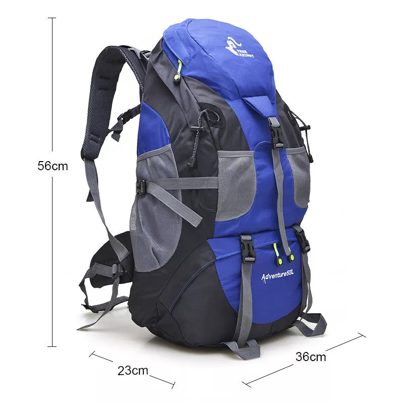 Outdoor foldable backpack in various colors with 50L capacity and waterproof design
