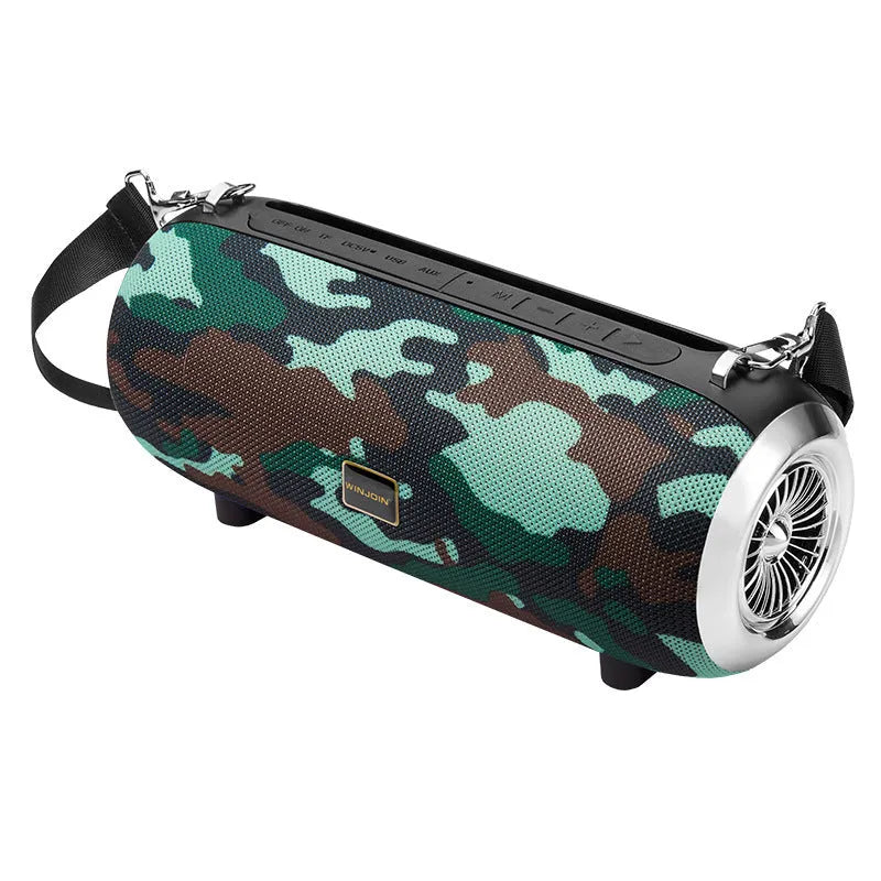 F666 Mini portable Bluetooth speaker in black with retractable FM antenna and shoulder strap.