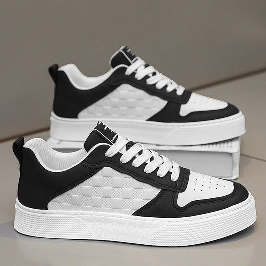 Stylish plaid lace-up sneakers with breathable mesh lining and durable rubber sole for casual comfort and versatile style.