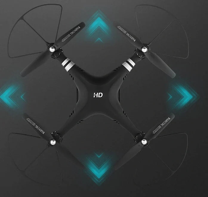 X52 UAV drone with protective frame in black colour, showing camera and bright night light