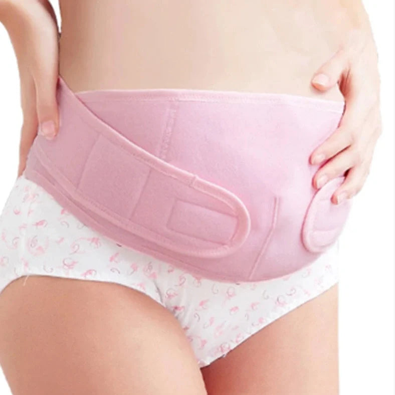 Pink maternity support belt with stomach lift function showing adjustable length up to 164cm