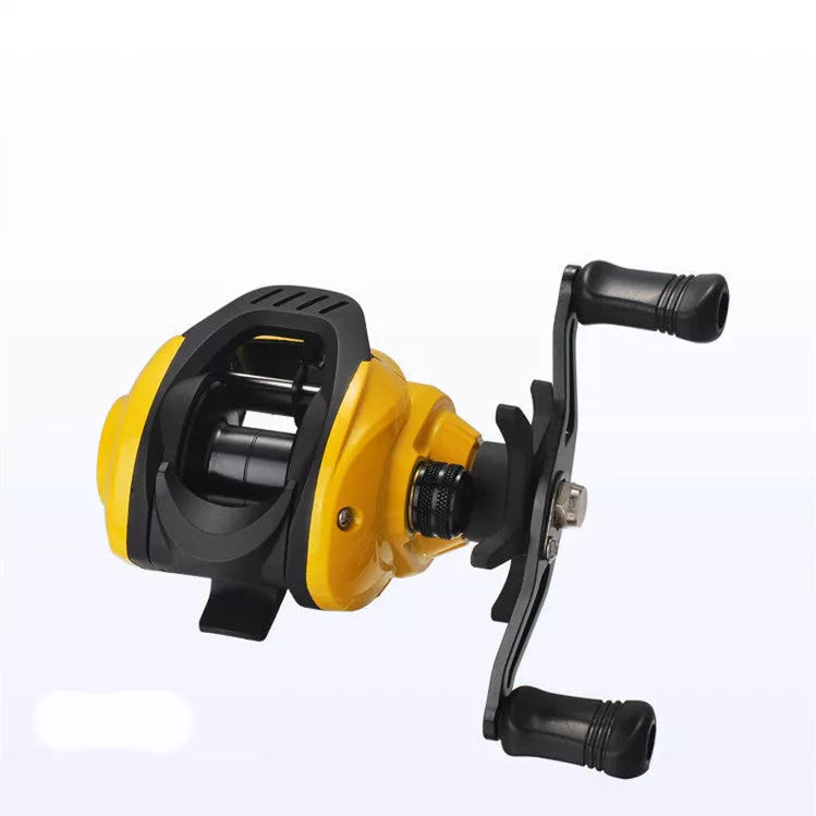 Small Yellow Water Drop Wheel Fishing Reel with shallow line cup option