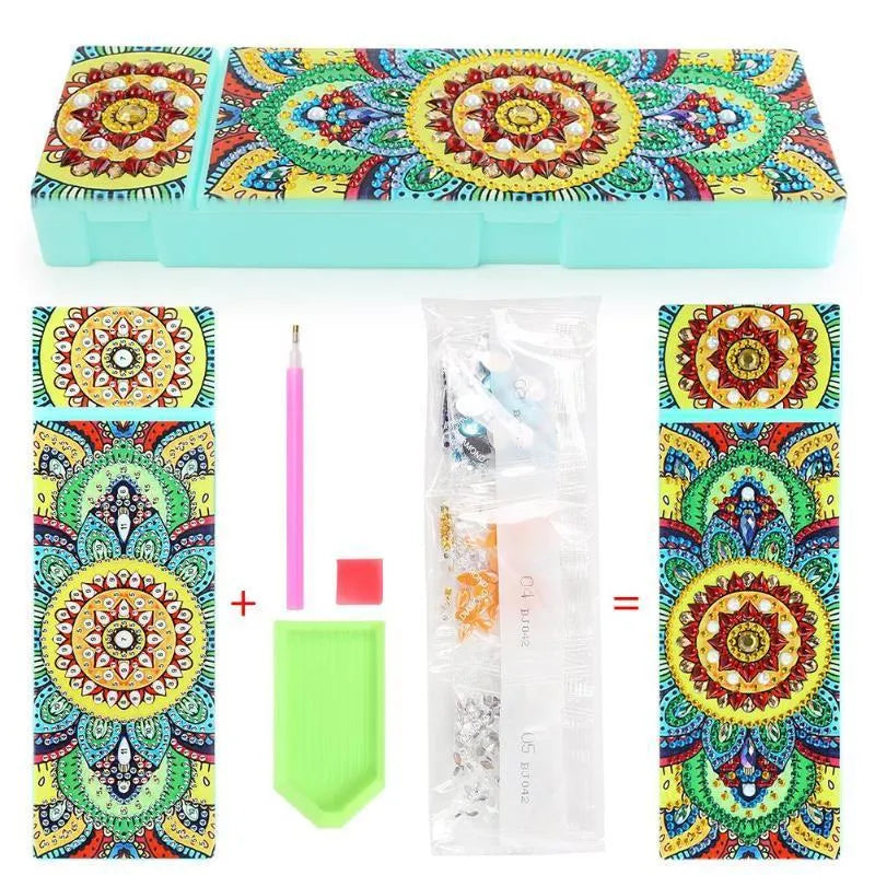 DIY diamond painting kit for creating personalised pencil case with resin sequin decoration on PU leather