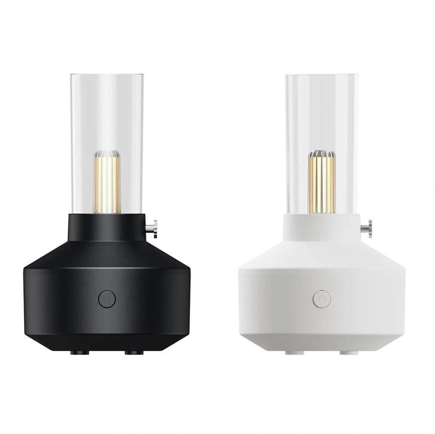 Retro light aroma diffuser with LED night light and humidifier in white and black