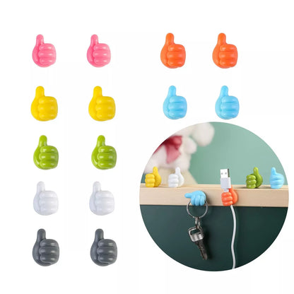 Silicone thumb wall hooks in various colors for organizing kitchen and bathroom items