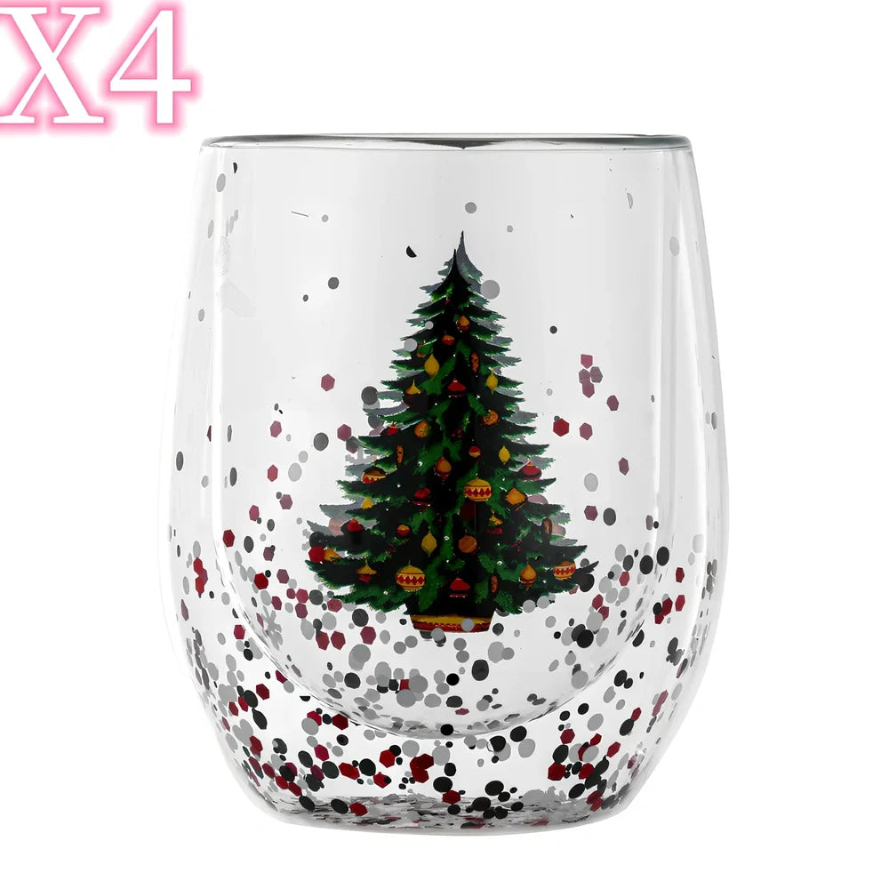 Christmas tree double-layer coffee cup with flowing sequins, 12cm height with 350ml capacity