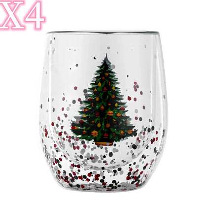 Christmas tree double-layer coffee cup with flowing sequins, 12cm height with 350ml capacity