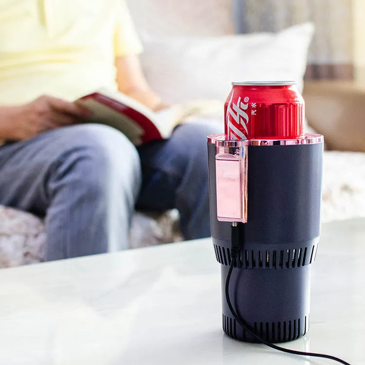 Black smart car cup holder with digital temperature display for heating and cooling drinks