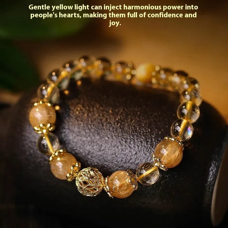 Women's citrine lucky bracelet with artificial crystal beads in electroplated gold colours