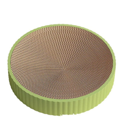 Round green cat scratching board measuring 55cm with corrugated paper surface and two replacement refills