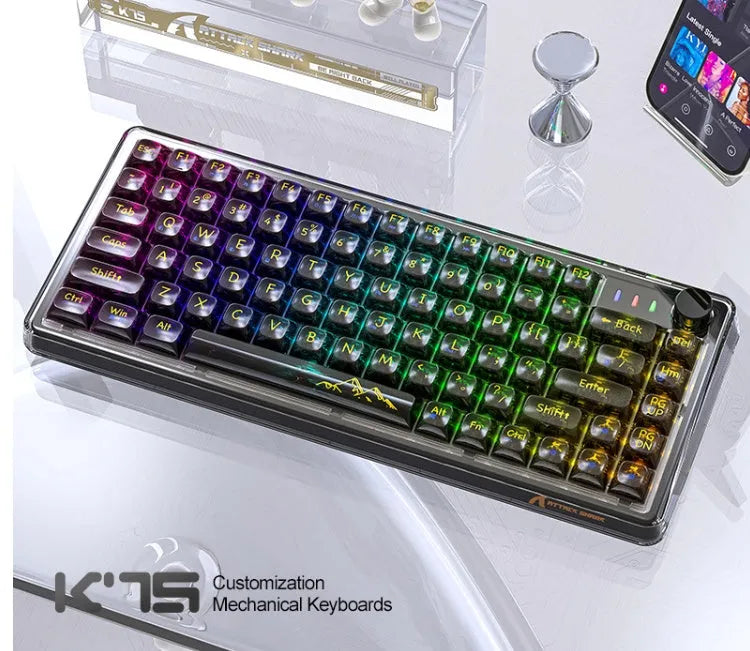 Attack Shark K75 RGB wireless mechanical keyboard with transparent PC casing and hot-swap switches
