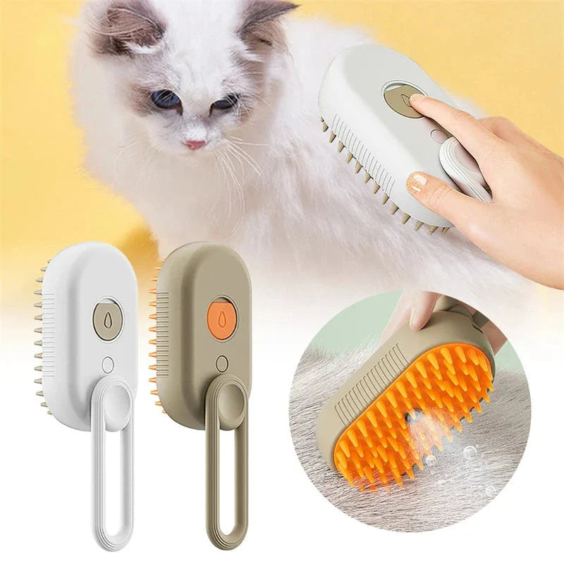 Versatile pet grooming brush with steam spray function for deep cleaning and rejuvenating your pet's coat