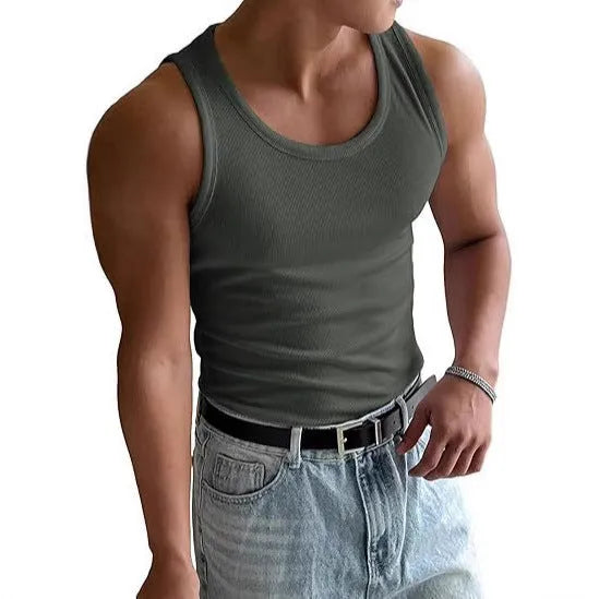 Men's tight-fitting round neck workout t-shirt in polyester with wool lining for summer sports