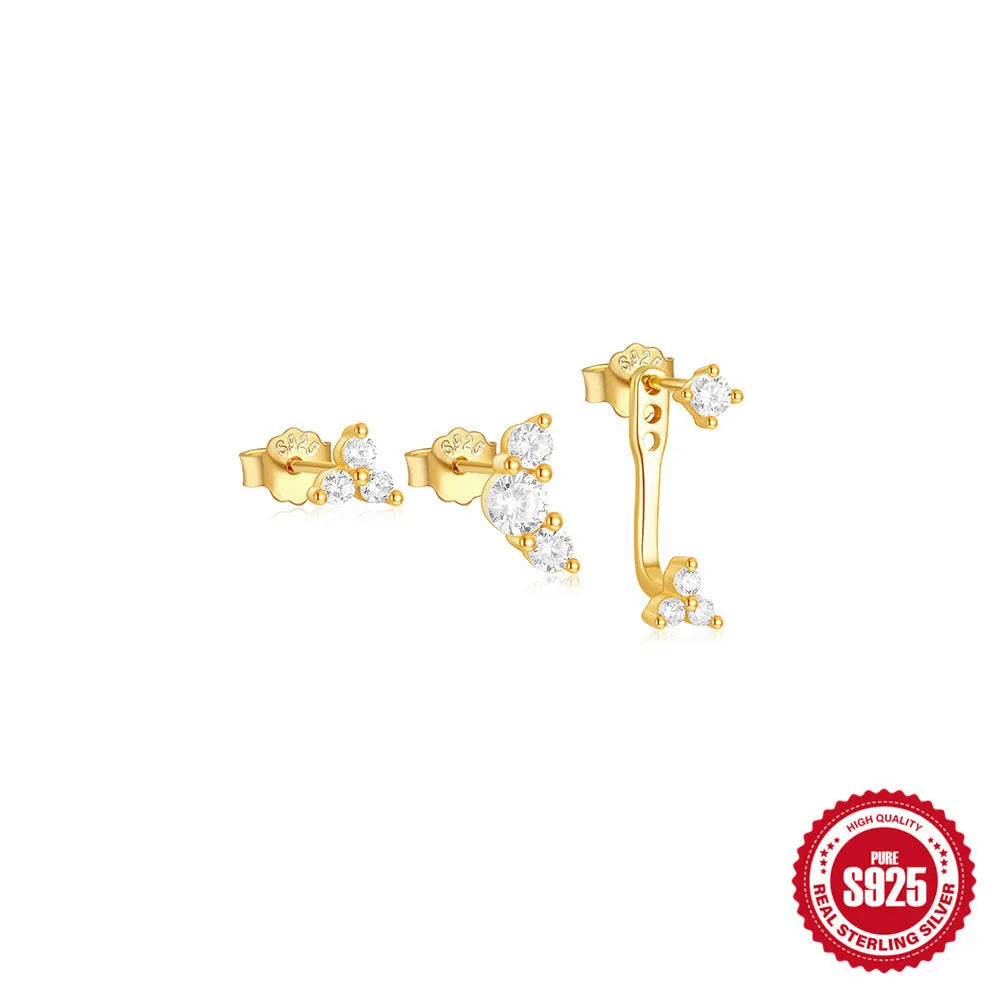 S925 sterling silver geometric earring set with three designs featuring zircon accents in gold tone finishes