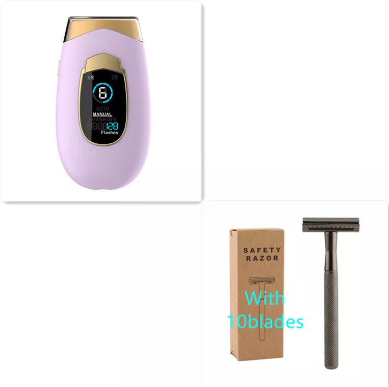 Laser hair removal device for home use in various colors with goggles and power adapter