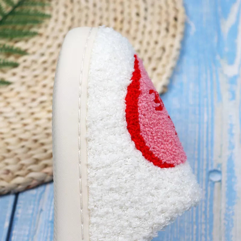 Valentine's Day Love Heart Cotton Slippers with non-slip sole in white