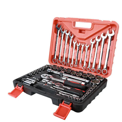 61-piece chrome vanadium steel socket and wrench set with metric tools for car and home repairs