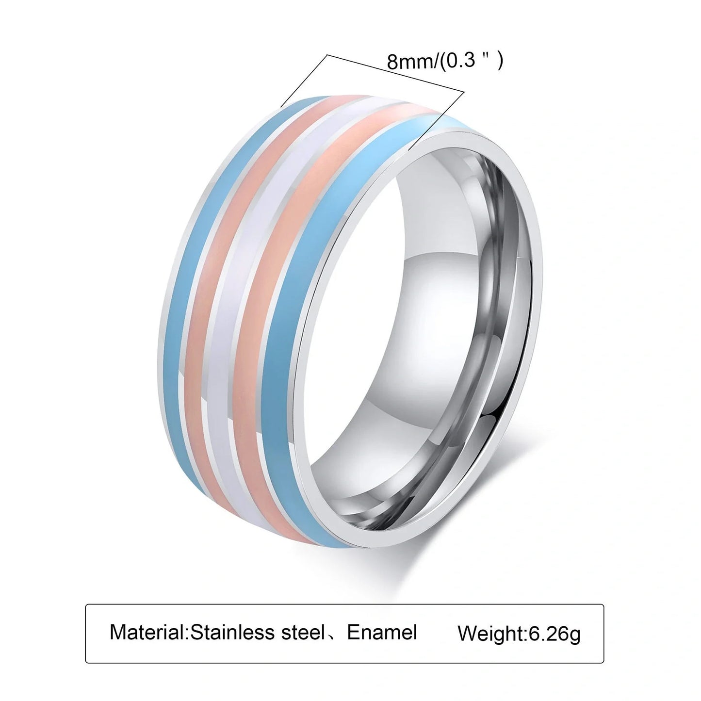 Men's titanium steel rainbow flag ring in vibrant colors, sizes 6-12