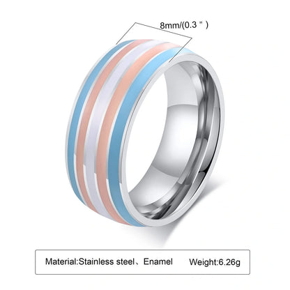 Men's titanium steel rainbow flag ring in vibrant colors, sizes 6-12