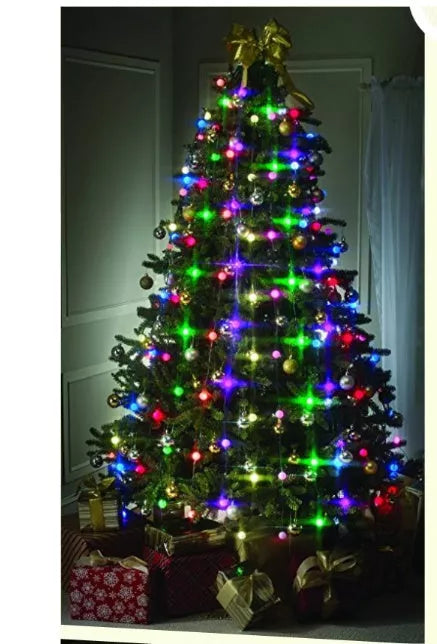 64-LED Christmas tree string lights with 8 wires for festive holiday decoration