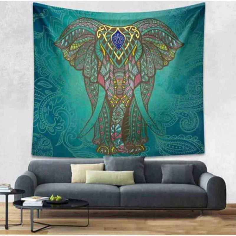 3D digital printing polyester elephant mandala tapestry in vibrant colors