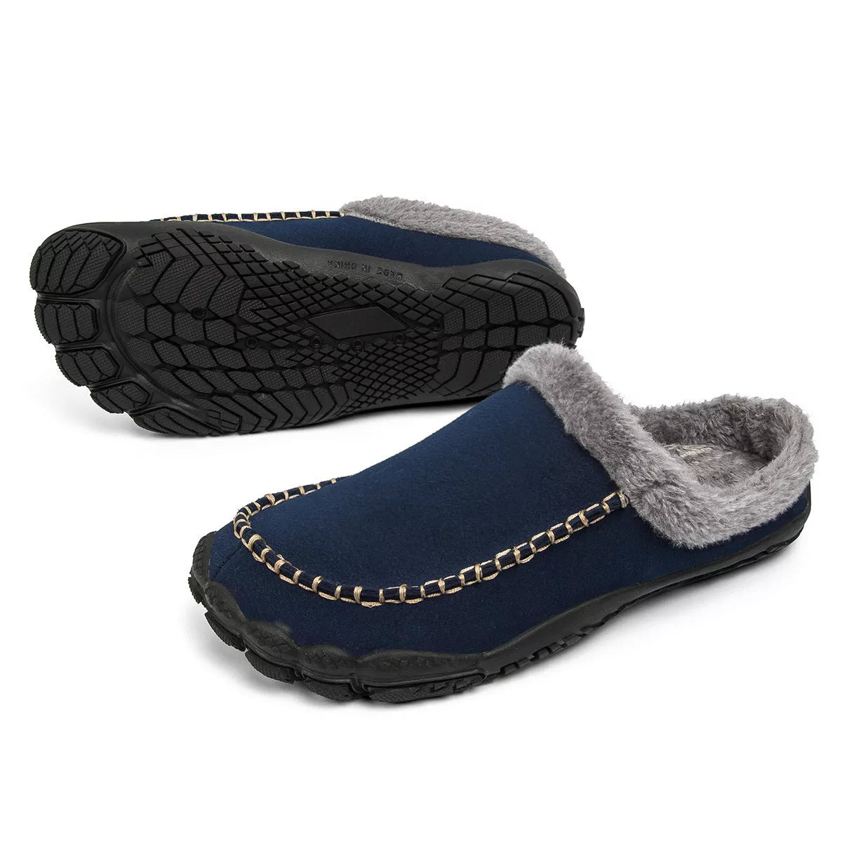 Men's winter slippers with anti-slip rubber outsole and fluffy plush lining in various colors