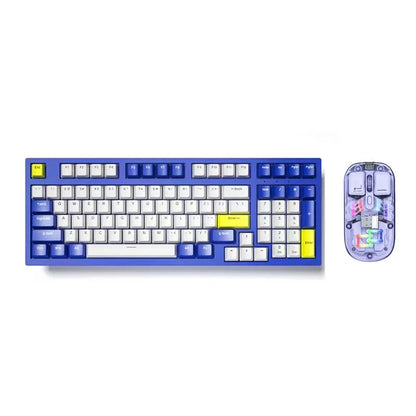 K98 mechanical keyboard and matching wireless mouse in a selected colour from the range on a desk.