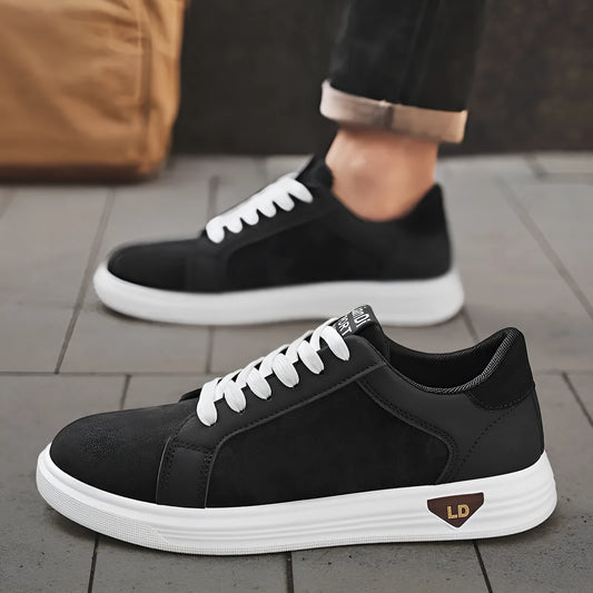 Men's black snake pattern leather high-top sneakers with round toe and rubber sole