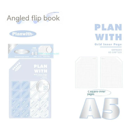 Oblique Angle notebook with 60 sheets, A5 or B5 size, white or plaid blue cover options for student use