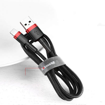 Cafule nylon braided USB to Lightning charging cable for iPhone in red and grey colour options