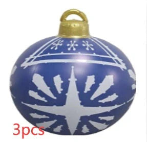 Vibrant, inflatable 60cm Christmas ball decorations in various patterns and colors for indoor and outdoor holiday display