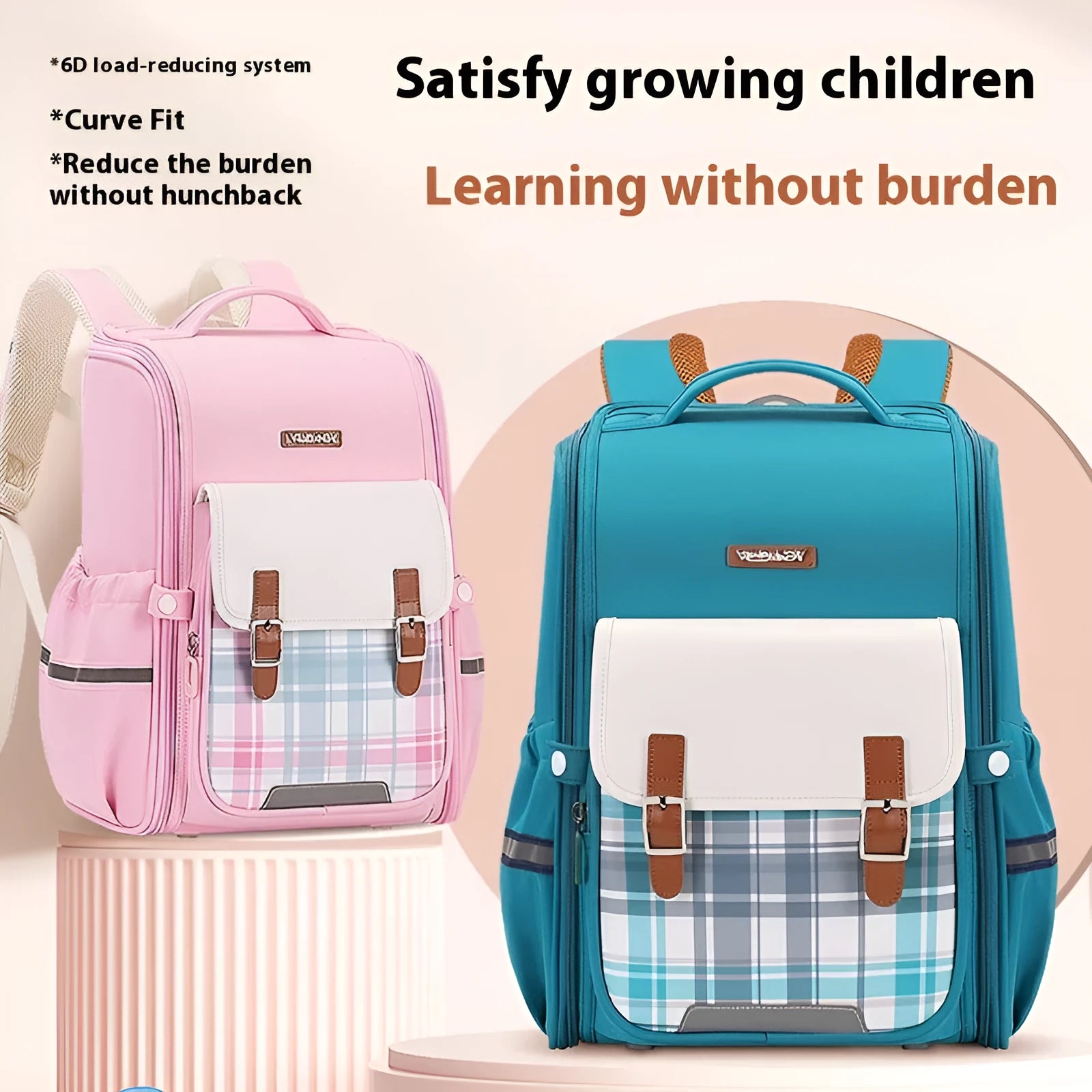 Navy blue student backpack with multiple pockets, made from durable oxford cloth for school children.