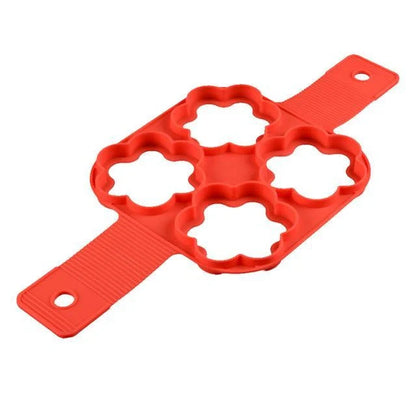 Silicone non-stick egg pancake maker rings in red, perfect for breakfast preparation