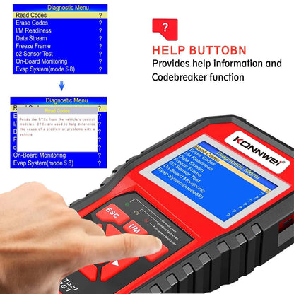 KW850 OBD2 CAN BUS code reader with TFT colour display and One-Click I/M Readiness key