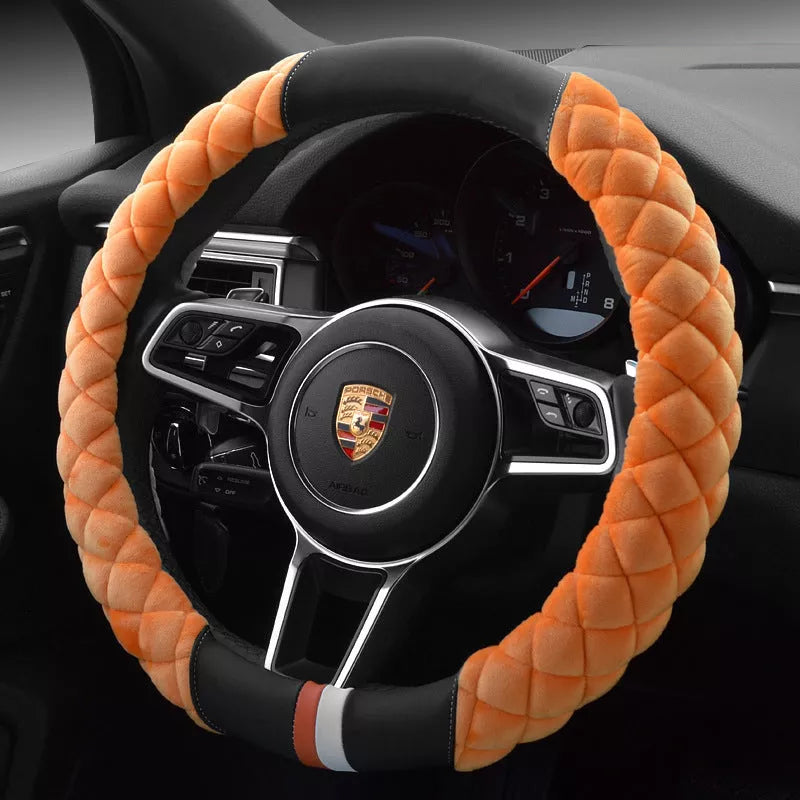 Universal 38cm plush steering wheel cover with cute footprint design