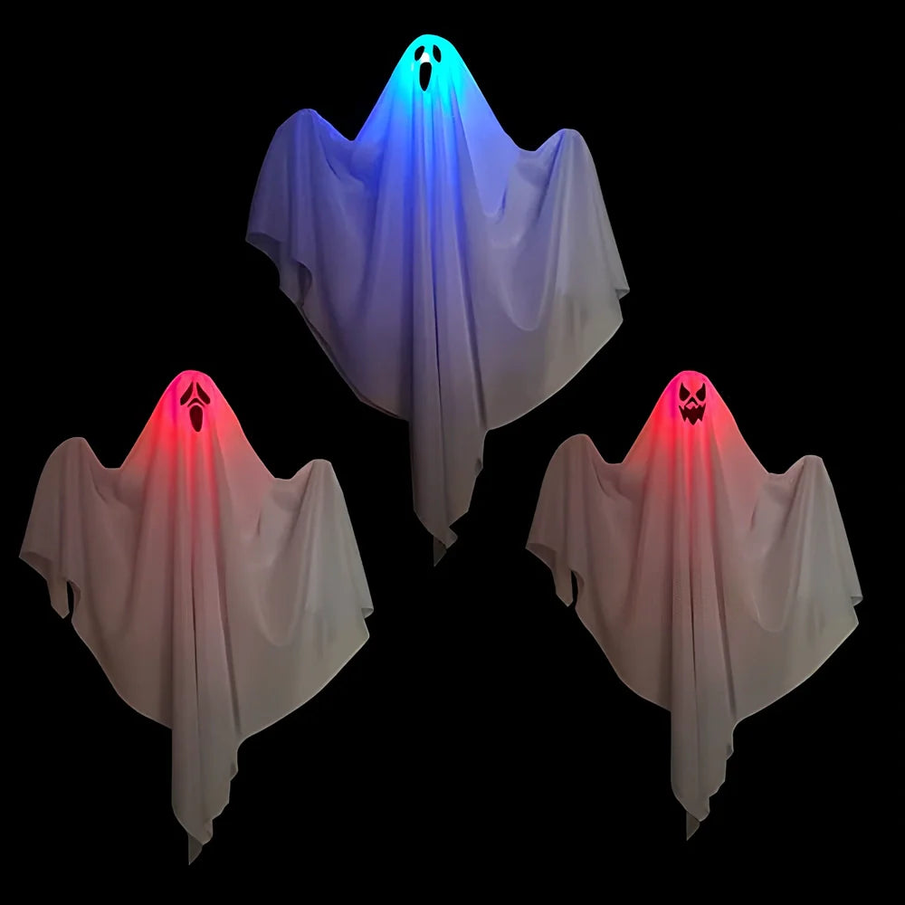 Halloween white ghost pendant with three-colour fade effect, 25x25x8cm dimensions