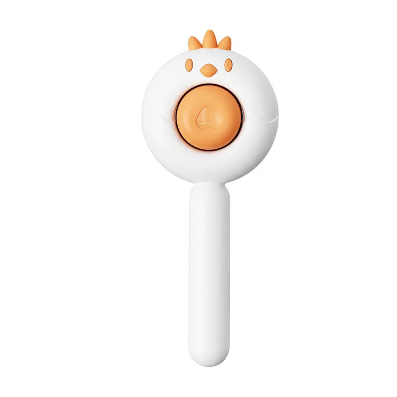 Purple, white, or yellow self-cleaning pet grooming brush with stainless steel bristles.