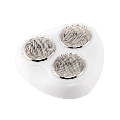 Ruiying cordless electric shaver with built-in body wash dispenser showing rubberised grip and 3D floating heads