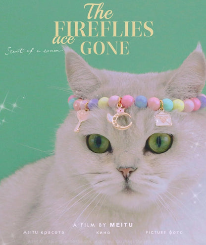 Adjustable resin pet collar with macaron designs in six colours, showing sizing from 15-38cm