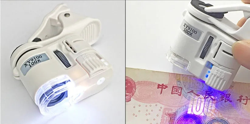 60X mobile phone microscope camera clip with LED light, ABS metal acrylic lens, 40x33x20mm, universal smartphone macro lens
