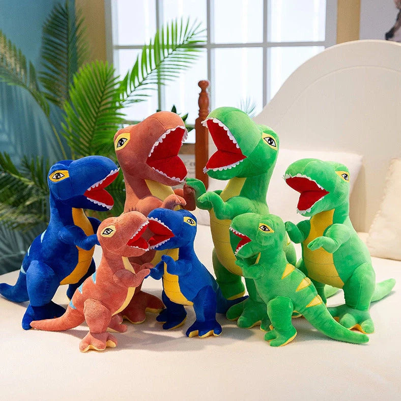 Blue plush dinosaur toy measuring 60cm tall with short plush fabric and PP cotton filling